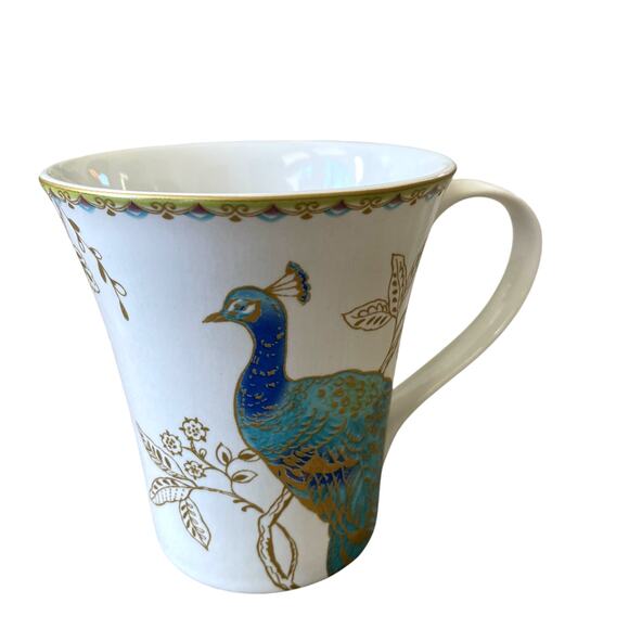 222 Fifth Peacock Garden Porcelain Mug Set of 4 Teal Gold Floral Scroll NEW - Picture 14 of 16